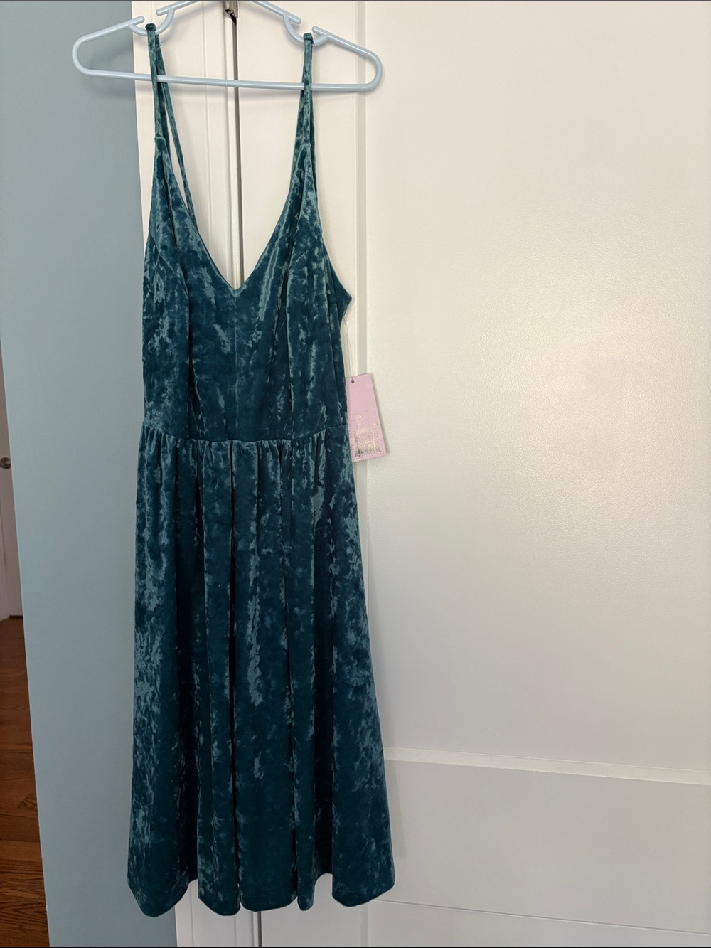 Zenith Teal Crushed Velvet Midi Dress